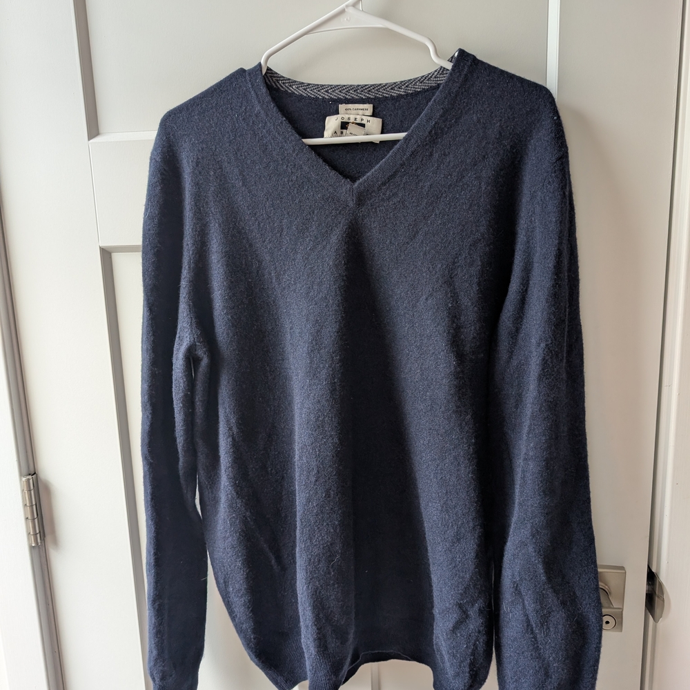 Cashmere Dark Navy V-Neck Sweater - MENS